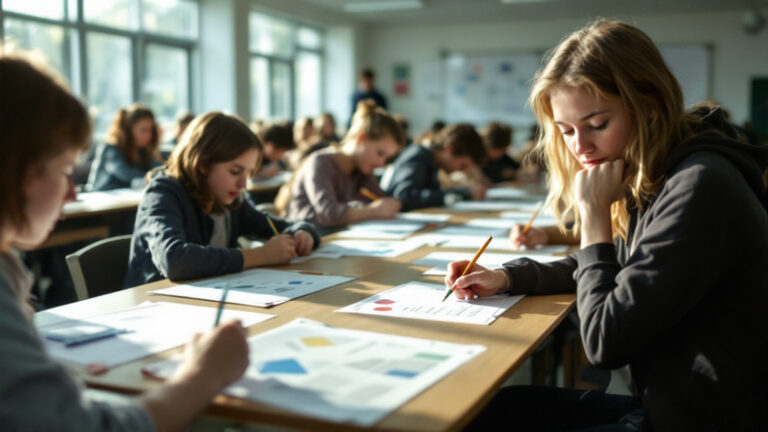 Schülerinnen und Schüler lösen Knobelaufgaben beim Mathe-Känguru