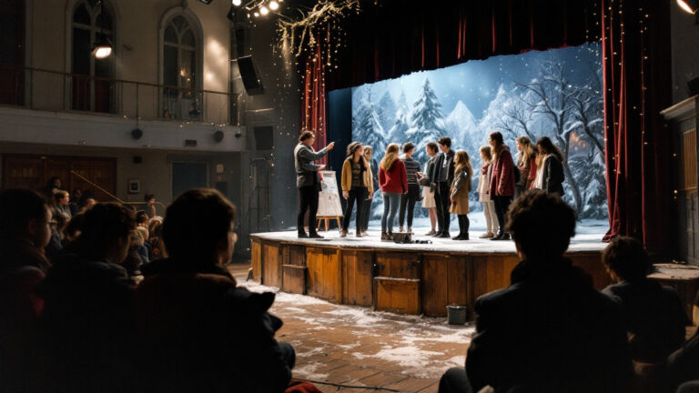 Probe der Theater-AG auf der Bühne der Aula